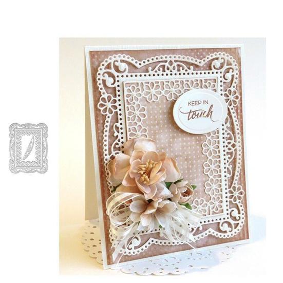 Fustelle in metallo con cornice rettangolare a forma di fiore, fai da te, scrapbooking, biglietti, album, stencil