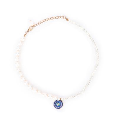 Imitation Pearl Necklace with Evil Eye Pendant Artificial Chain Jewelry Accessory for Women