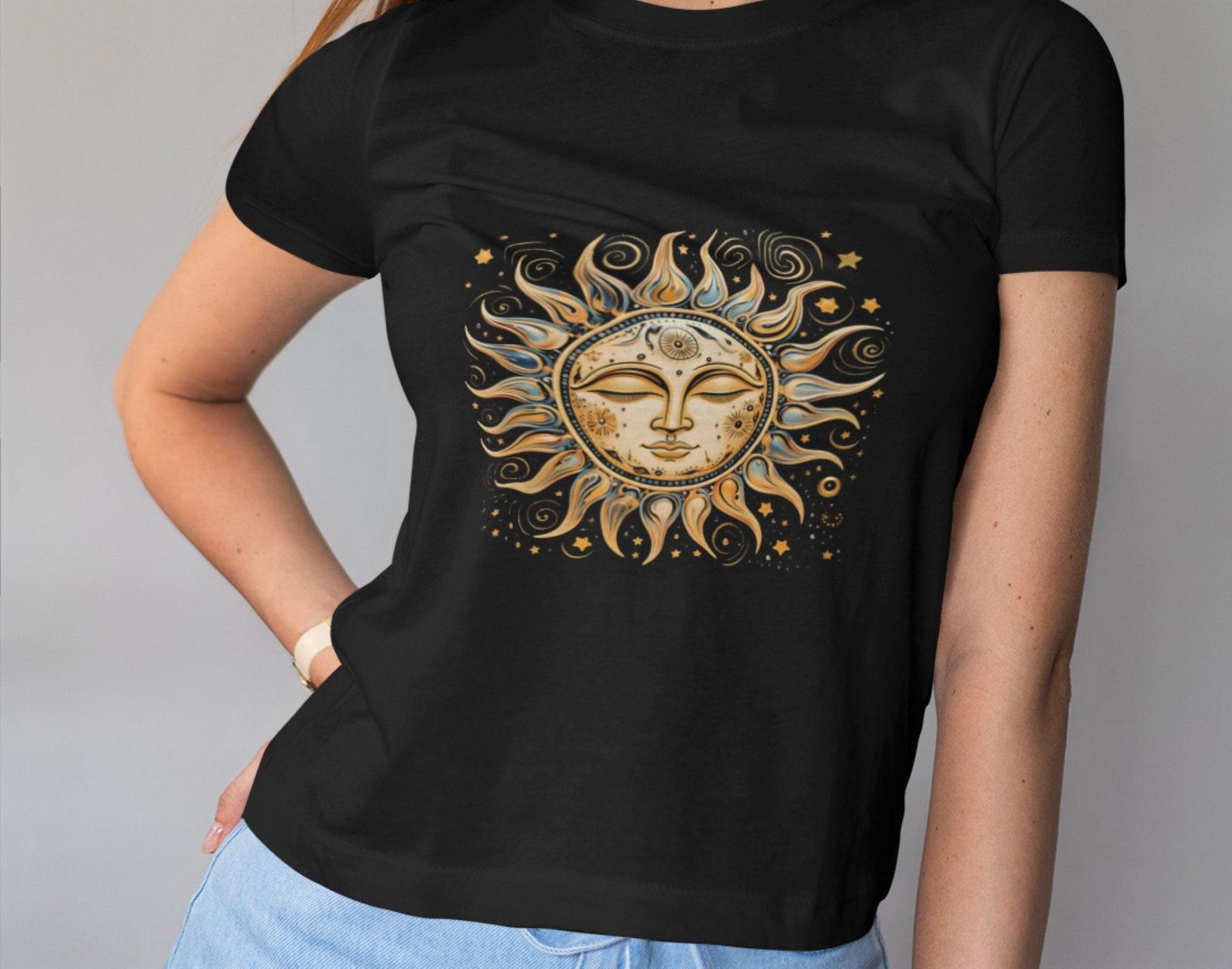 Celestial Sun T-Shirt: Boho Mystical Tee, Vintage Style 3XL