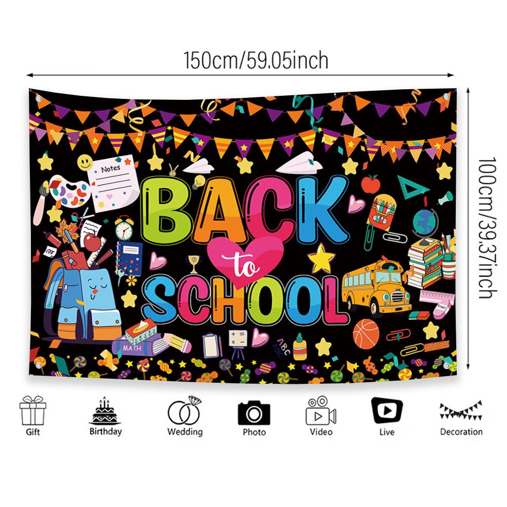 Back to School Party Background, Cartoon Stationery Design, Decorative Polyester Cloth for Back to School Party Decoration. Back to School