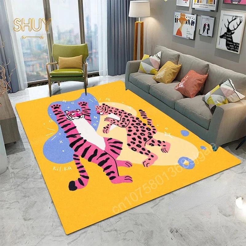 Ancient Egypt Abstract Carpet and Rug for Living Room Mat Colorful Tiger Leopard Figure Bath Non-Slip Bedroom Flannel Home Decor