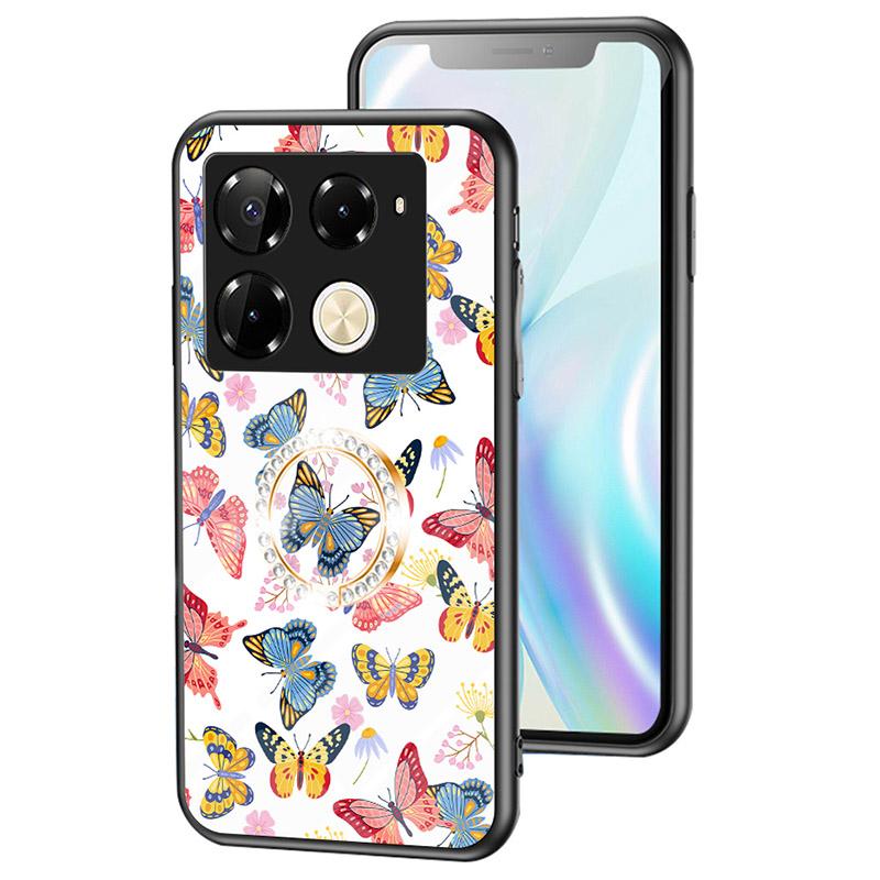 

For Infinix Note 40 Pro 4G Phone Case TPU Frame Tempered Glass+PC Back Cover Colorful Butterfly