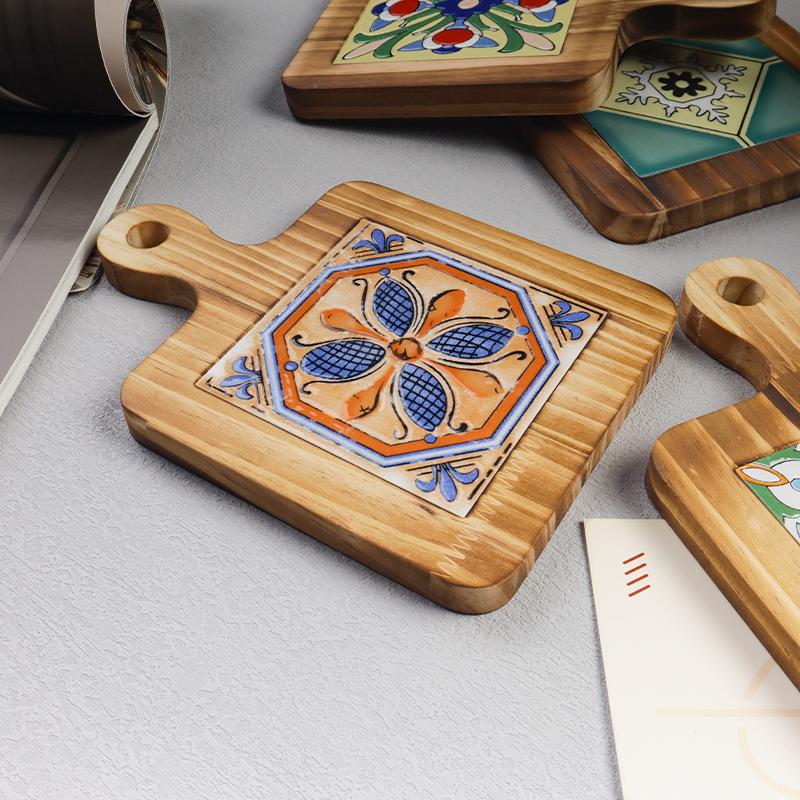 European-Style Wood-Patterned Ceramic Heat-Resistant Mats High-Temperature Resistant Kitchen Placemats Insulated Pot Mats