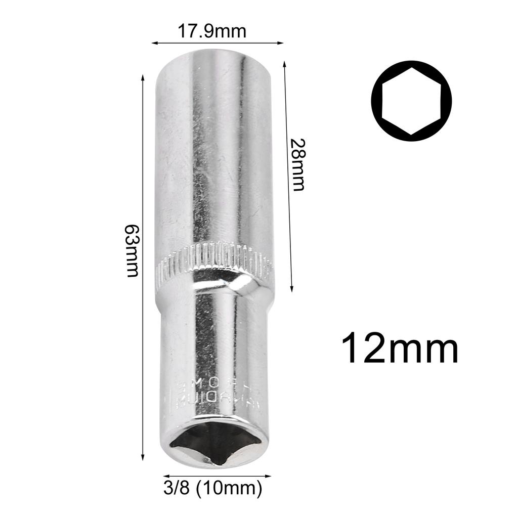 1PC 3/8in Deep Socket Adapter Hex Socket Wrench Heads Ratchet Tool 8-24mm 1/2Drive 6 Point Socket For Impact Deep Socket Adapter