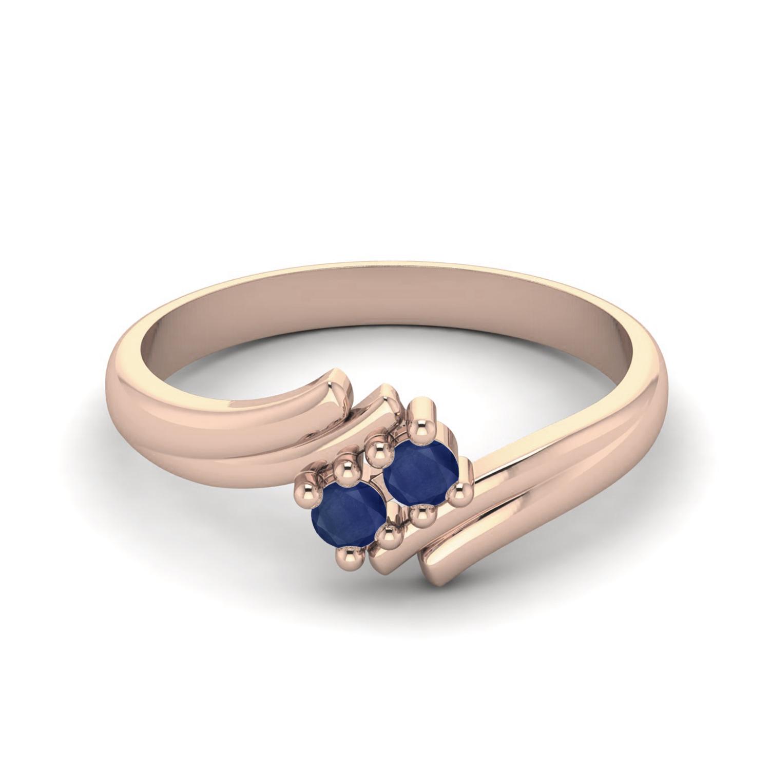 2mm Round Blue Sapphire Bypass Shank 925 Sterling Silver Rose Vermeil Two Stone Women Wedding Ring