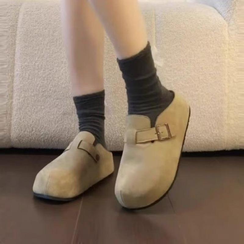 Autumn New Thick-soled Inner Height-increasing Bag Head Half Slippers, Women Wear One-pedal Boken Slippers