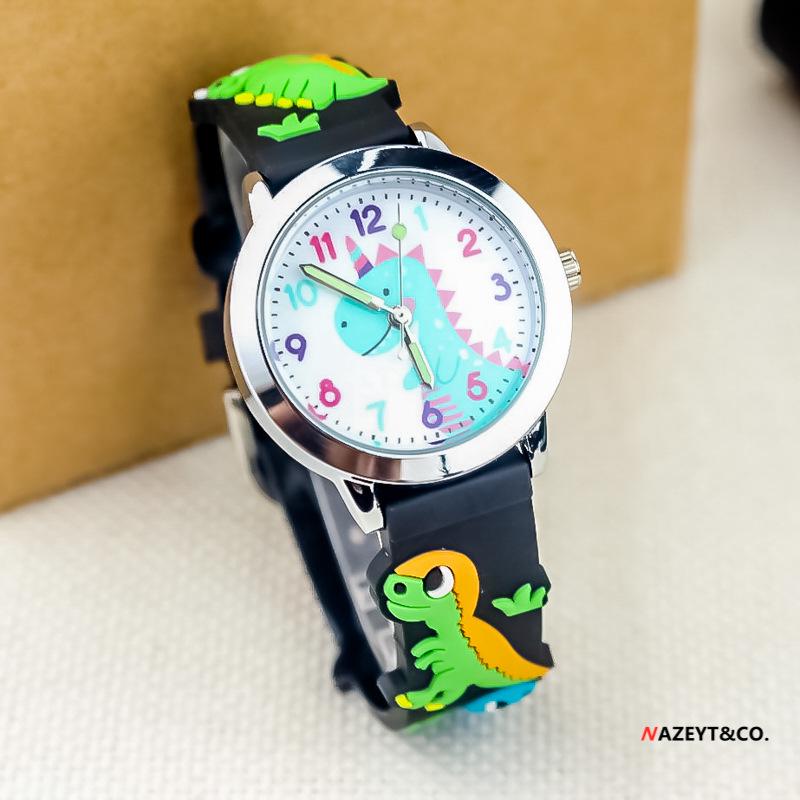 Fashionable 3D Silicone Dinosaur Quartz Watch for Kids - Cute Cartoon Animal Design