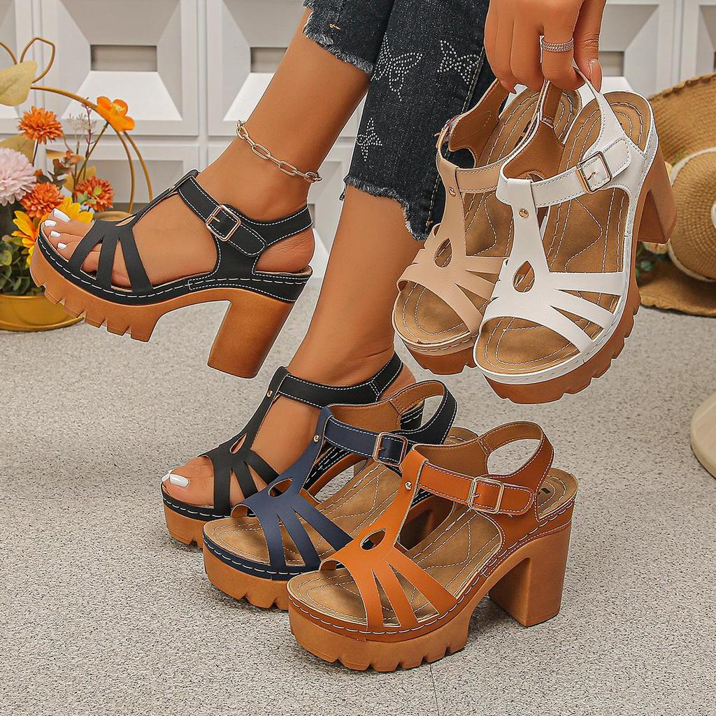 New Arrival Plus Size Peep-Toe Chunky Heel Sandals - Women's European American Style with Thick Sole Platform