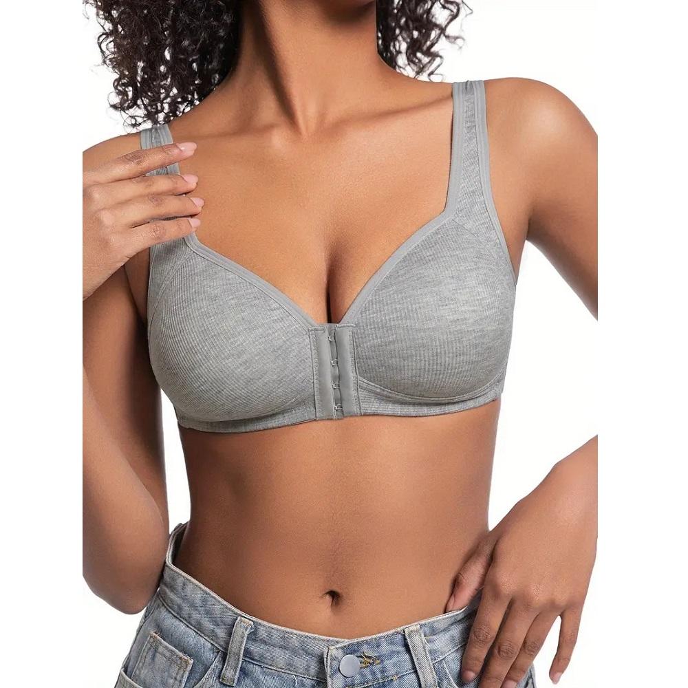 Women's Bra Wire-Free Front Closure Solid Color Full Coverage 3D Cups More Considerate for Middle-Aged And Elderly Individual Underwear