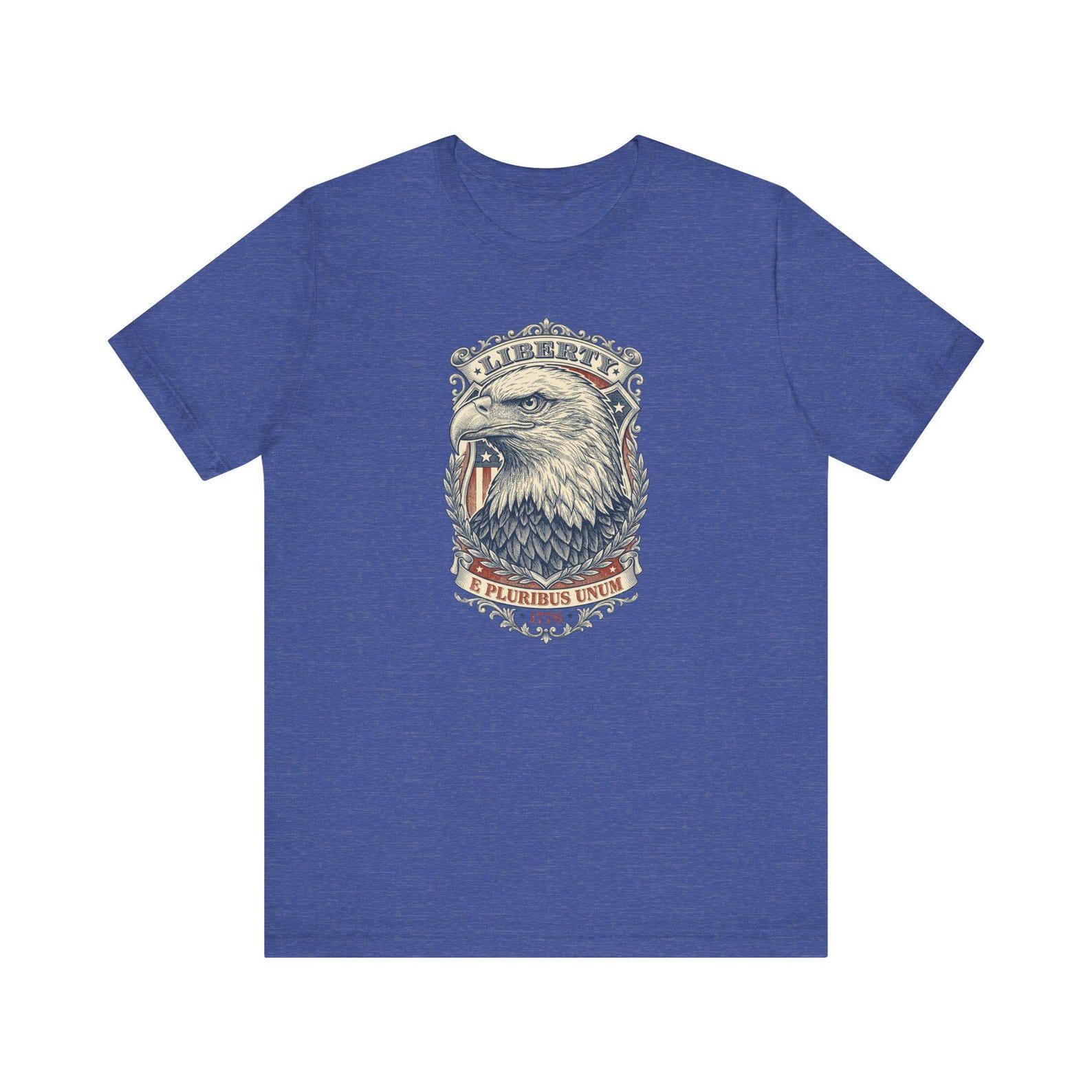 Fierce Bald Eagle Head with Patriotic Banner T-Shirt | E Pluribus Unum, Vintage Tattoo 3XL