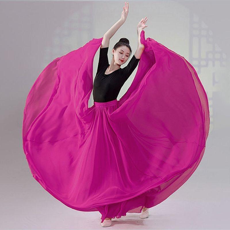 Elegant Big Swing Hem Half Skirt Double Layer Chiffon Lightweight National Folk Classical Dance Dress For Women
