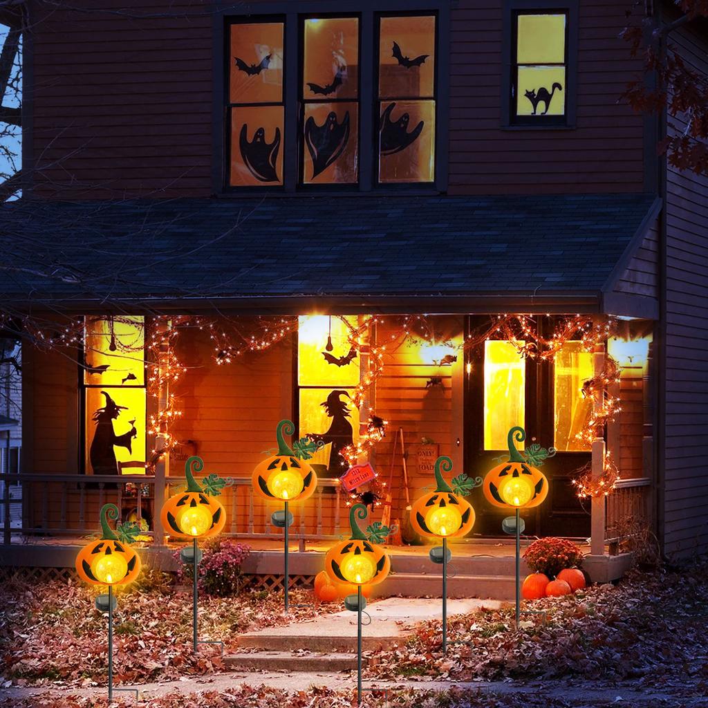 1/2PCS Solar Halloween Pumpkin Lawn Lights Outdoor Garden Decorative Warm White Solar Lights for Patio Pathway Halloween Decor