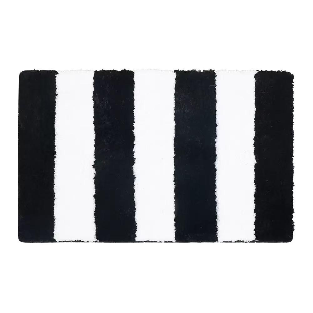 Bathroom Kitchen Waterproof Non-Slip Carpet Black-White Gray-White Striped Cashmere-Like Printed Absorbent Entry Door Non-Slip Mat