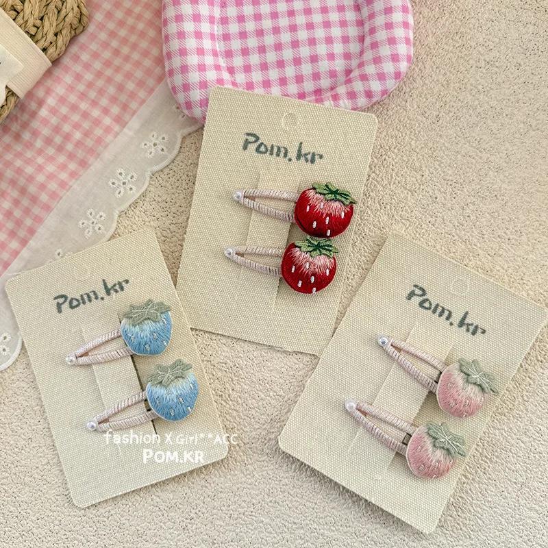2pcs Retro Fashion Hair Clip for Kids Girl Kawaii Hair Pin Embroidery Sweet Strawberry Bang Side Clip Cute Hair Accessories