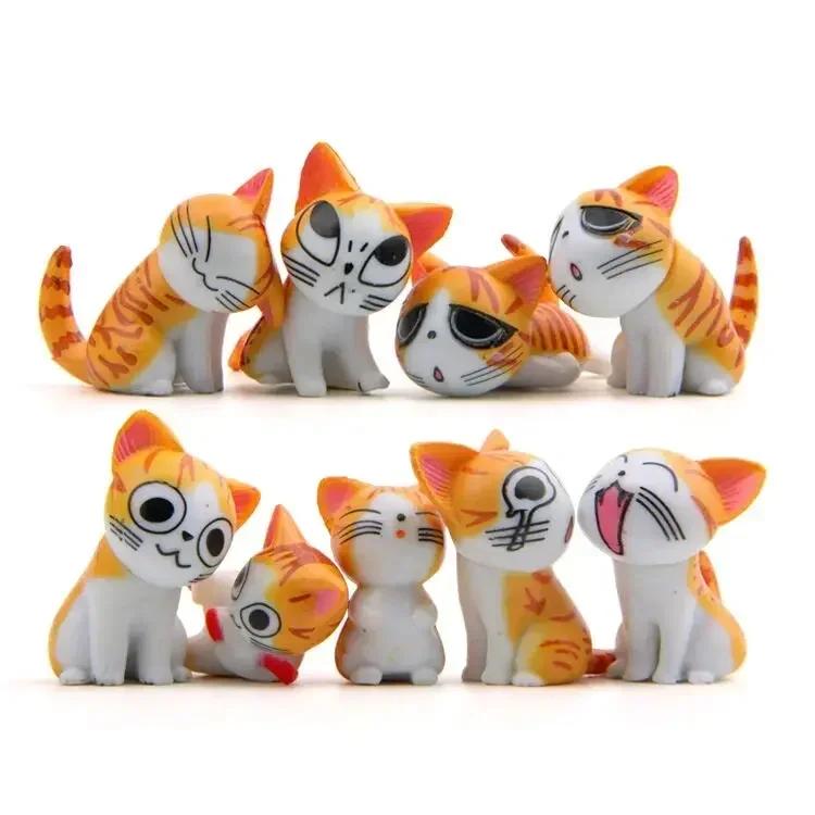9Pcs/Set Cartoon Grey Sweet Cat Action Toy Figures 2-3CM