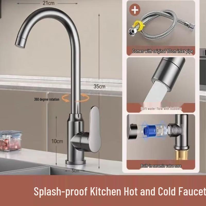 TLXT Gunmetal Grey Large Curved Kitchen Faucet