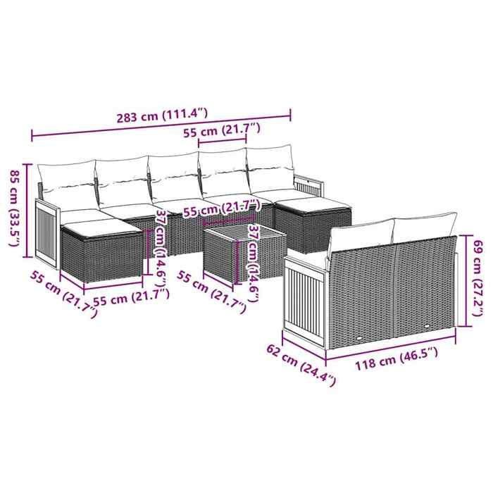VidaXL Garden Lounge Set with Cushions 10 Pcs, Patio Sofas, Furniture Set, Outdoor Terrace Furniture, Black 3260487