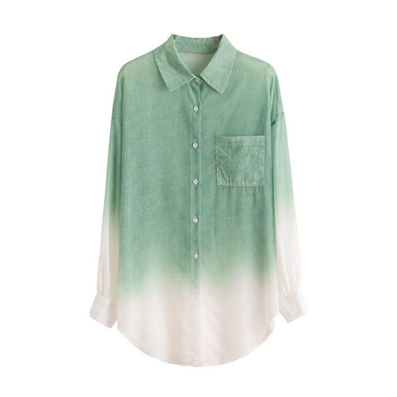Ladies' Gradient Color Shirt Women's Turn-Down Collar Sunscreen Long Sleeved Blouse Summer New Korean Loose Versatile Top