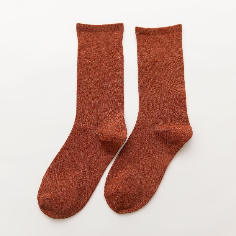 Female Autumn and Winter New Products Retro All Match Pure Color Cotton Tube Stack Socks