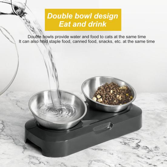 Raised Cat Food Bowls Stainless Steel Cat Bowls Elevated Tilted Adjustable Height Anti-Vomit Cats Dogs Pets Supply