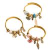 High Quality Gold Plated Stainless Steel Butterfly Heart Charm Bracelet Crystal Pearl Pendant Fashionable Bangle Unisex