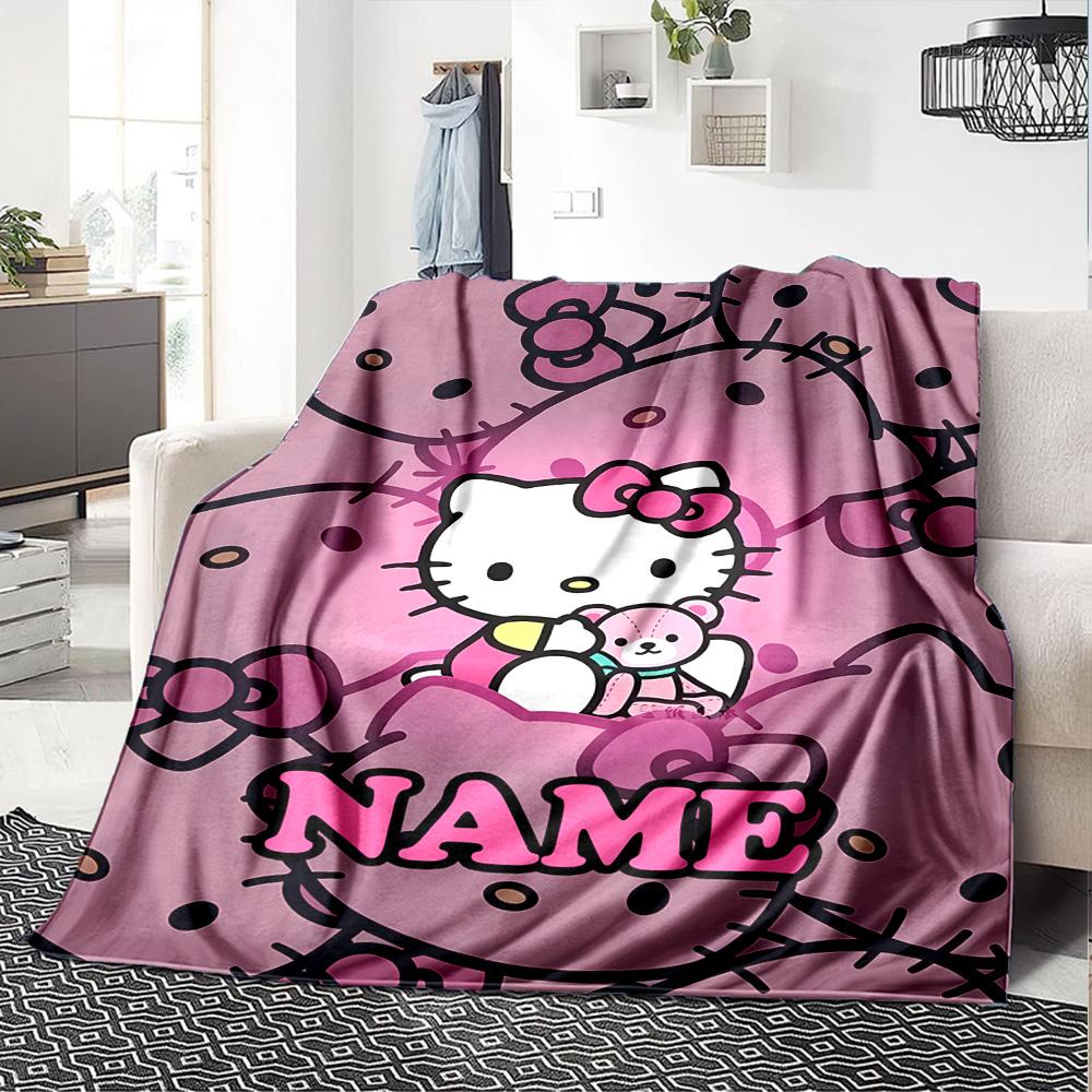 Customizable HelloKitty15 Throw Blanket – Personalized Name, All-Season Cozy Snug Blanket, Machine Washable, Personalized Blanket
