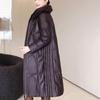 Winter Women's Genuine Leather Jacket Over-the-Knee Long Sheepskin Padded Coat Thickened Windproof Warm Camel Wool Coat
