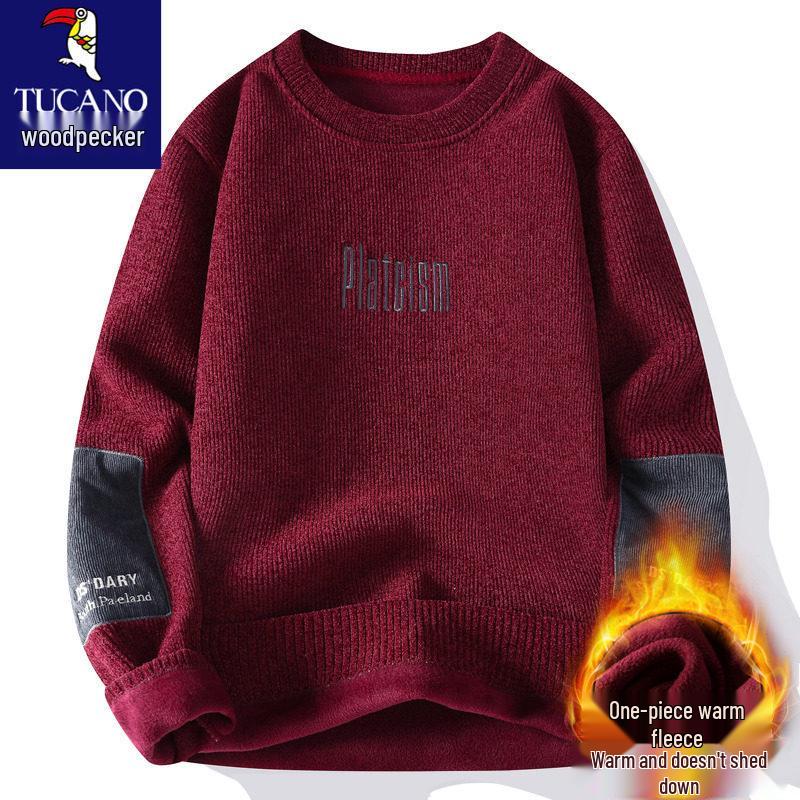 Men's Autumn-Winter Velvet Sweater: Thick Knit Base Layer for Teens