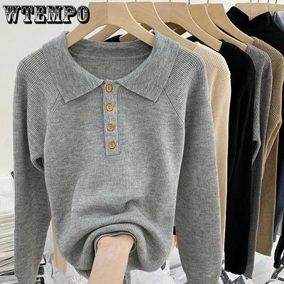 Retro Polo Collar Sweater for Women Autumn Winter New Pullover Soft Casual Sense Sweater Female