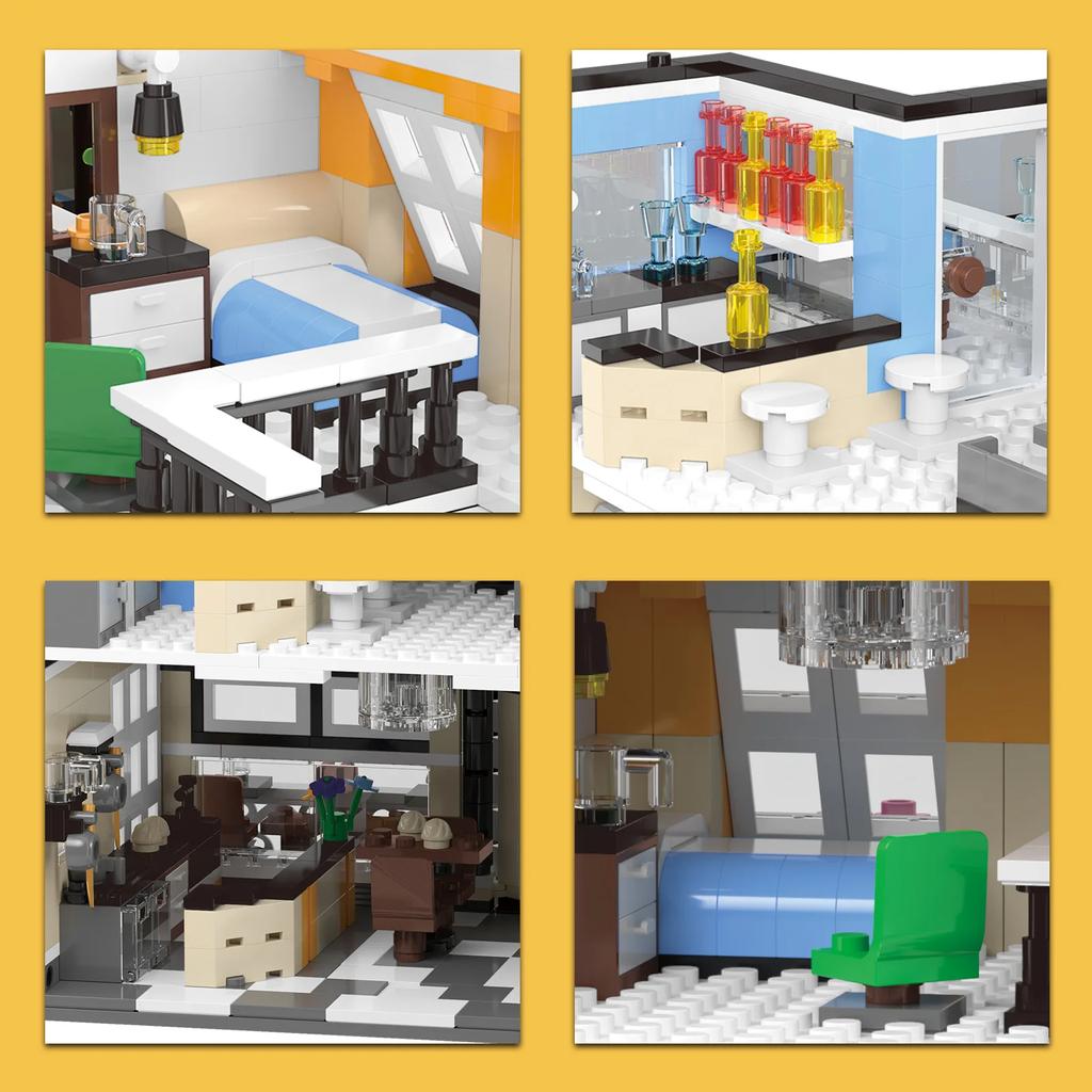 City Garden Hotel Building Sets House Architecture Model Blocks Toys for Adults & Teens 1300 PCS Mini Bricks with LED