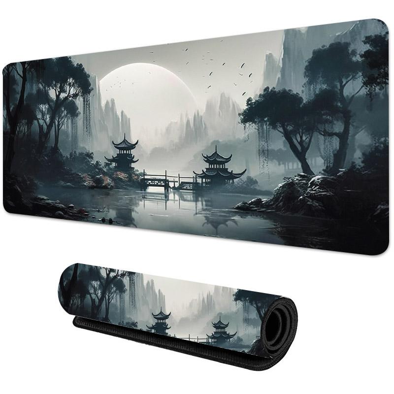Red Moon Anime mousepad Gaming Mouse Pad Rubber Base, Extended Keyboard Protector for Home Office, Perfect for Gaming