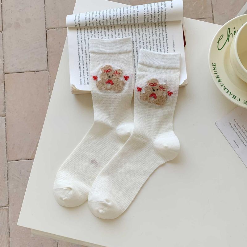 Female Summer Thin Section Breathable Absorb Sweat Contracted Lovely Cartoon Solid Color In Tube Socks