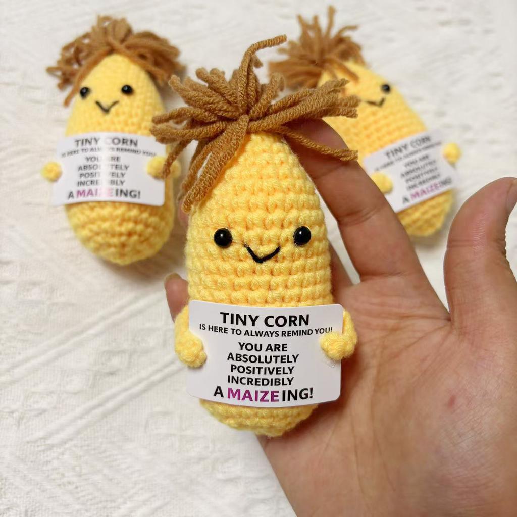 Funny Crochet Corn Doll Ornament Home Room Decoration Handmade Knitted Positive Energy Corn Doll With Card Christmas Party Gift