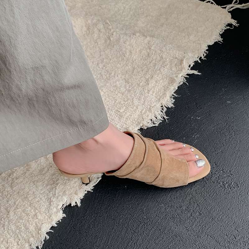 

Krazing Pot Замшевые мюли летние 40 размер уличные тапочки шлепанцы туфли на шпильке высокие каблуки женские сандалии с открытым носком 34 абрикосовый