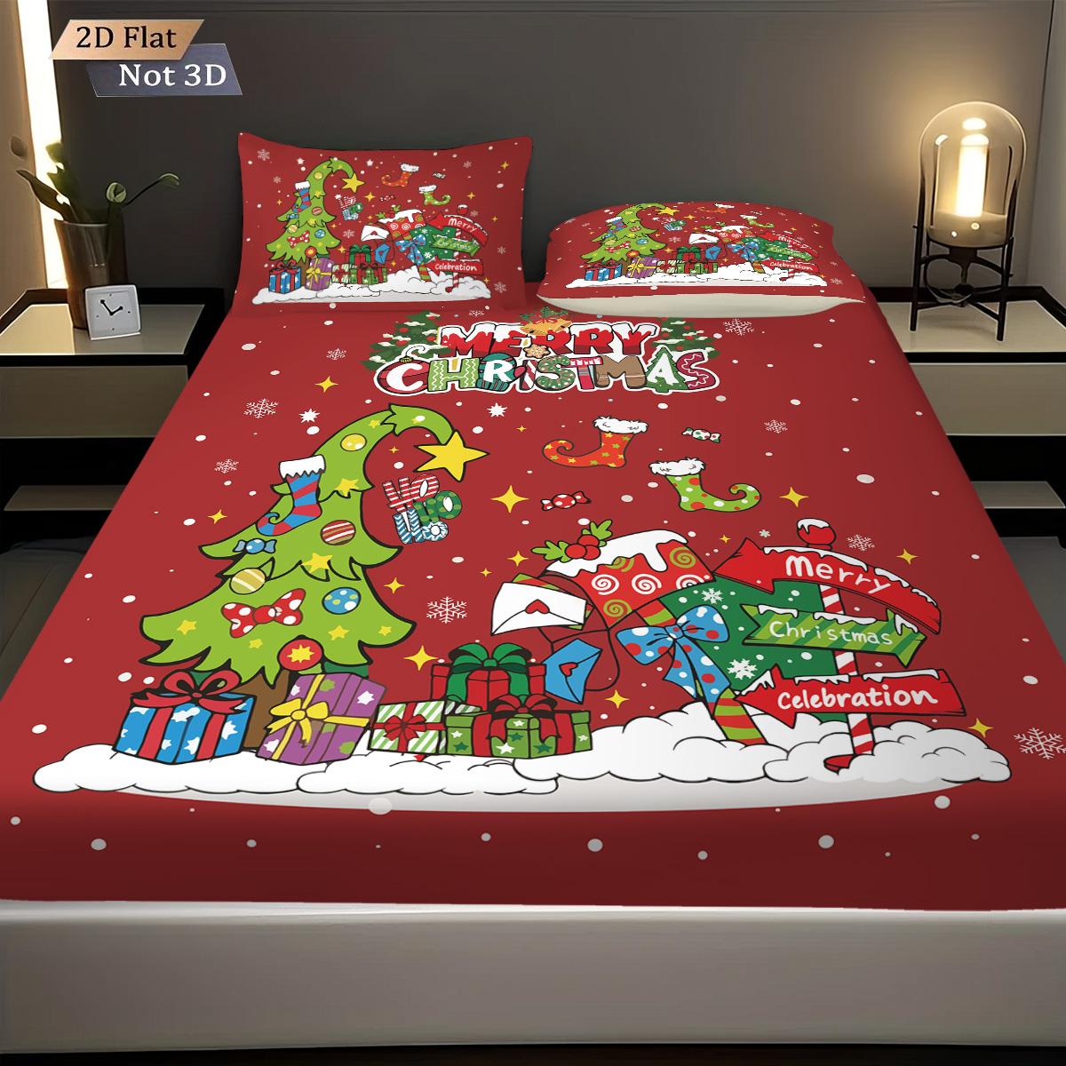 

3Pcs Christmas Tree Abstract Red Printed Coreless Bed Sheet Set Multi Size Bed Cover Bedroom Bedding Holiday Decoration 90x191cm