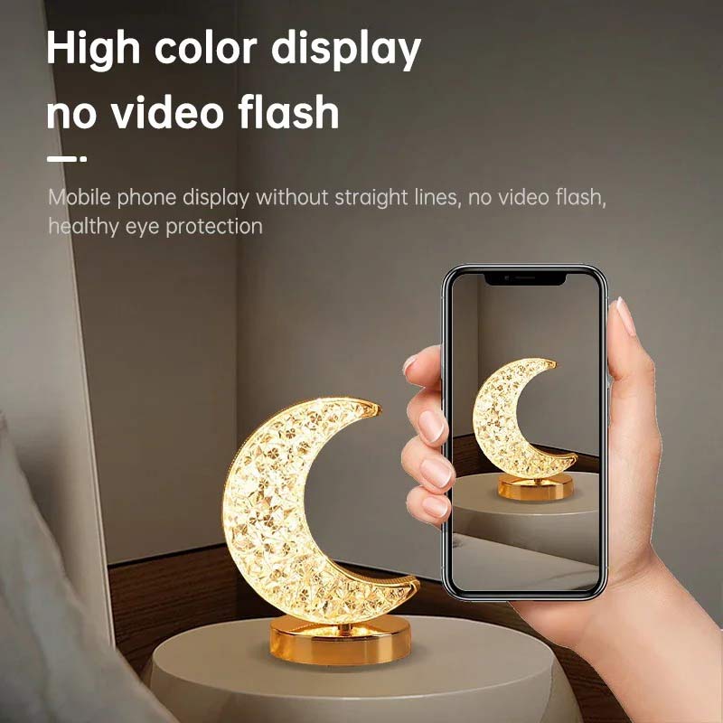 3D Moon Crystal Table Lamp Touch Dimming USB Rechargeable Night Light For Bedroom Room Aesthetic Decor Home Decorations Ornament