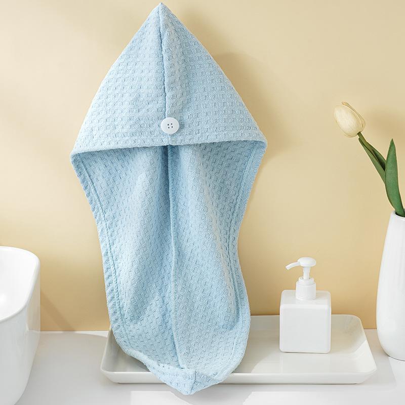 

Суперабсорбирующее быстросохнущее вафельное полотенце для волос для женщин 65x27 cm синий