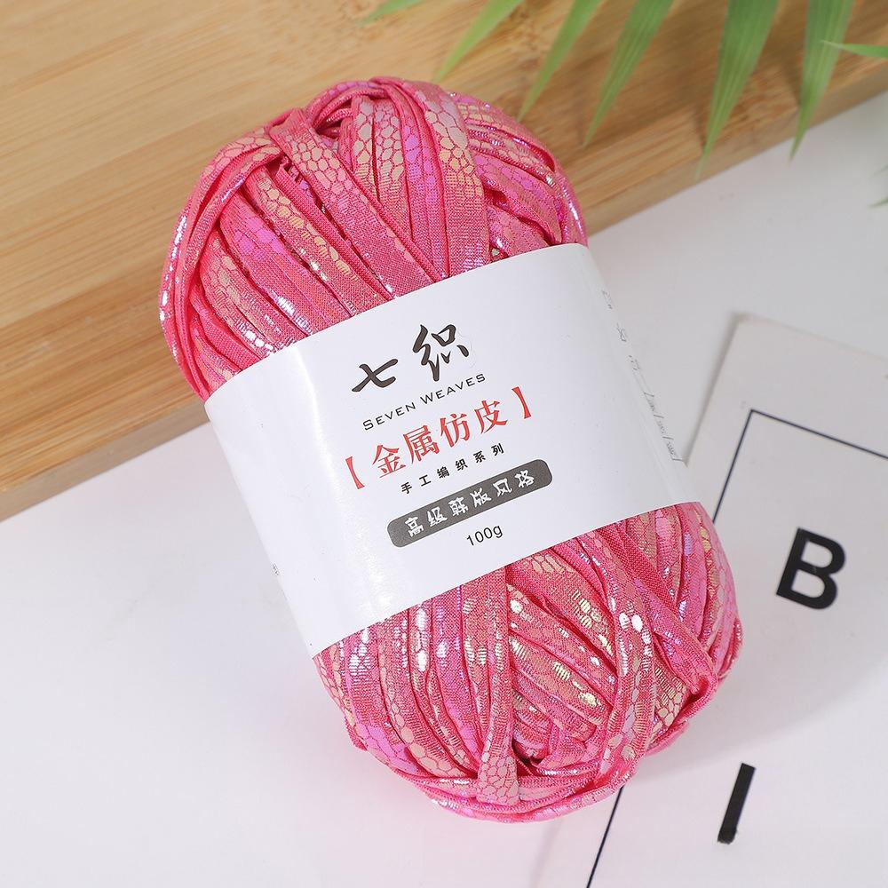 100g Gerissener Kunstleder-Stoffstreifen Häkelgarn Glänzender Nähgarnknäuel Magische Farbe DIY Handgemacht Gestricktes T-Shirt