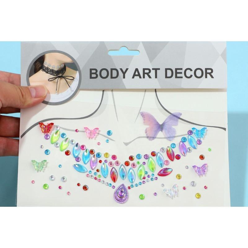 Fashion Clavicle Chain Diamond Stickers Stage Makeup Stickers Temperament Color Butterfly Clavicle Stickers Necklace Stickers