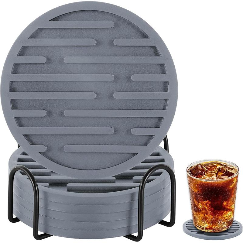 

Silicone Coasters for Drinks Set of 6 with Holder Waterproof Non-Slip Reusable Coaster Mats Durable Round Cup Coasters JT573 серый