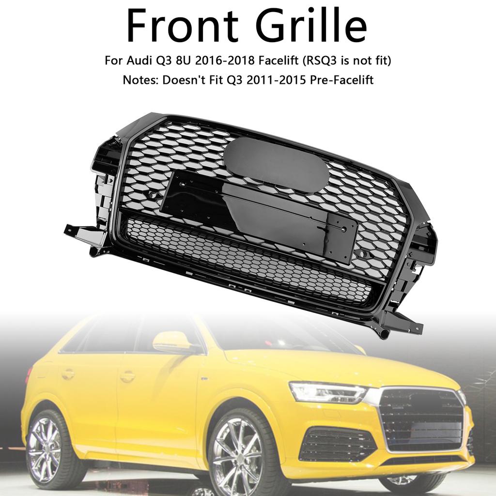 RSQ3 Style Front Honeycomb Grill Grille 8U0853653M Fit Q3 2016-2018 Gloss Black