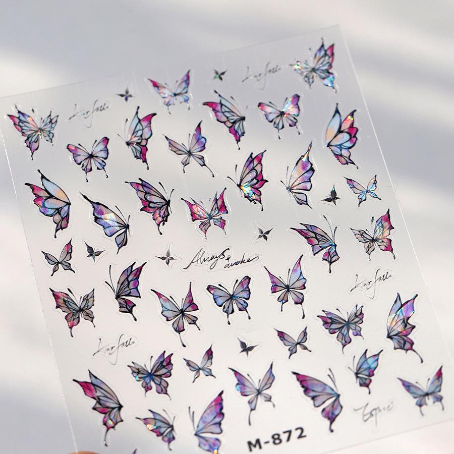 TENSOR Elegant Butterfly Ice Transparent Nail Art Stickers - Aurora Crushed Glass Effect (Model M-871)