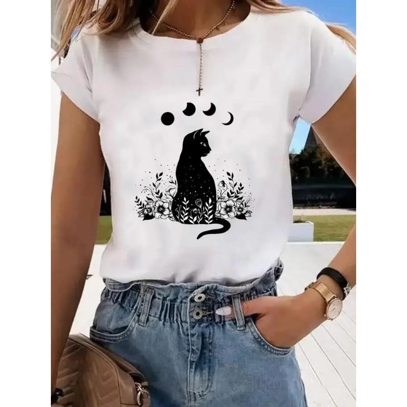 Short Sleeve Print Clothes Women Spring Summer Female Tee Fashion Cat Love Sweet Valentine Shirt Lady Graphic T-shirt