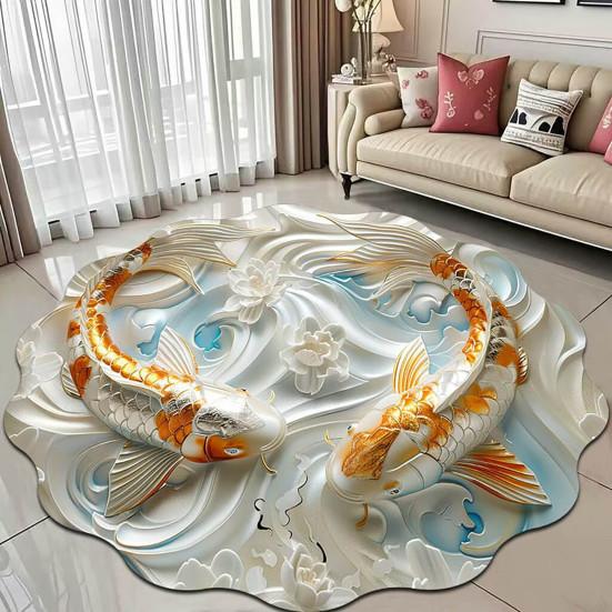 3D Floral Area Rug Fish Pebbles Living Room Rug Decorative Flower Floor Mat with Non-Slip Backing for Bedroom Entrance Kitchen Bathroom