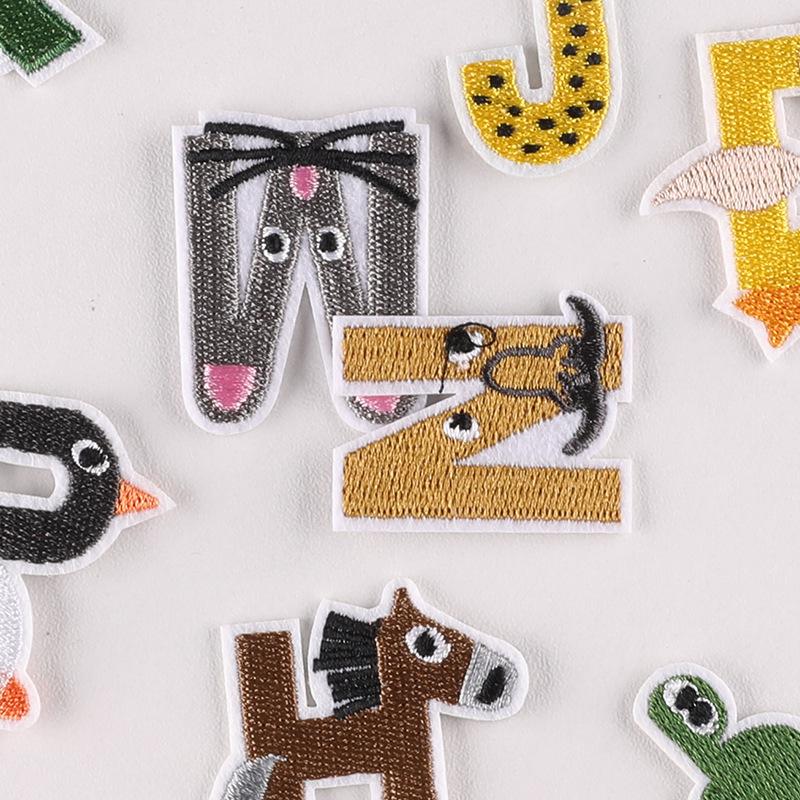 Duoku Embroidery Stickers 26 English Letters Pinyin Animal Adhesive Patch Stickers Clothing Accessories Hand Account Diy Cloth Stickers