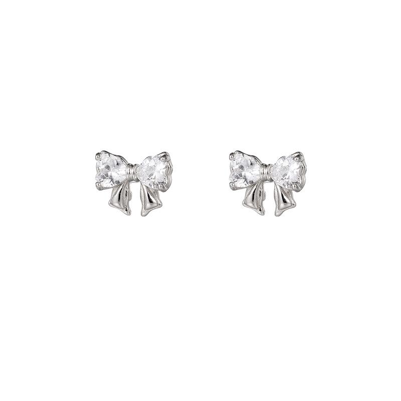 2023 Trend: Korean Style Zircon Bow Stud Earrings in 925 Sterling Silver