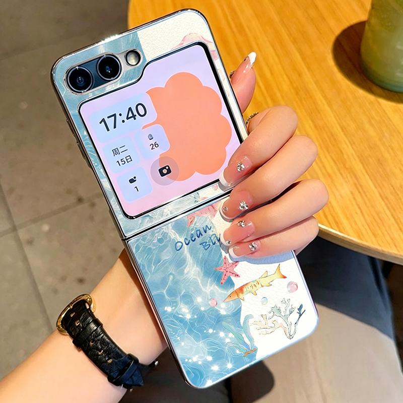 Whale Planet Print PU Leather Phone Case For Samsung Galaxy Z Flip7 FE Flip6 Flip 7 6 5 5G Silver Plating Frame Hard Back Cover