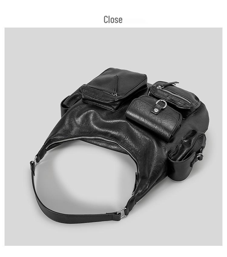 2024 Retro Multi-Pocket PU Motorcycle Shoulder Bag - Large Capacity Punk Style Handbag for Women