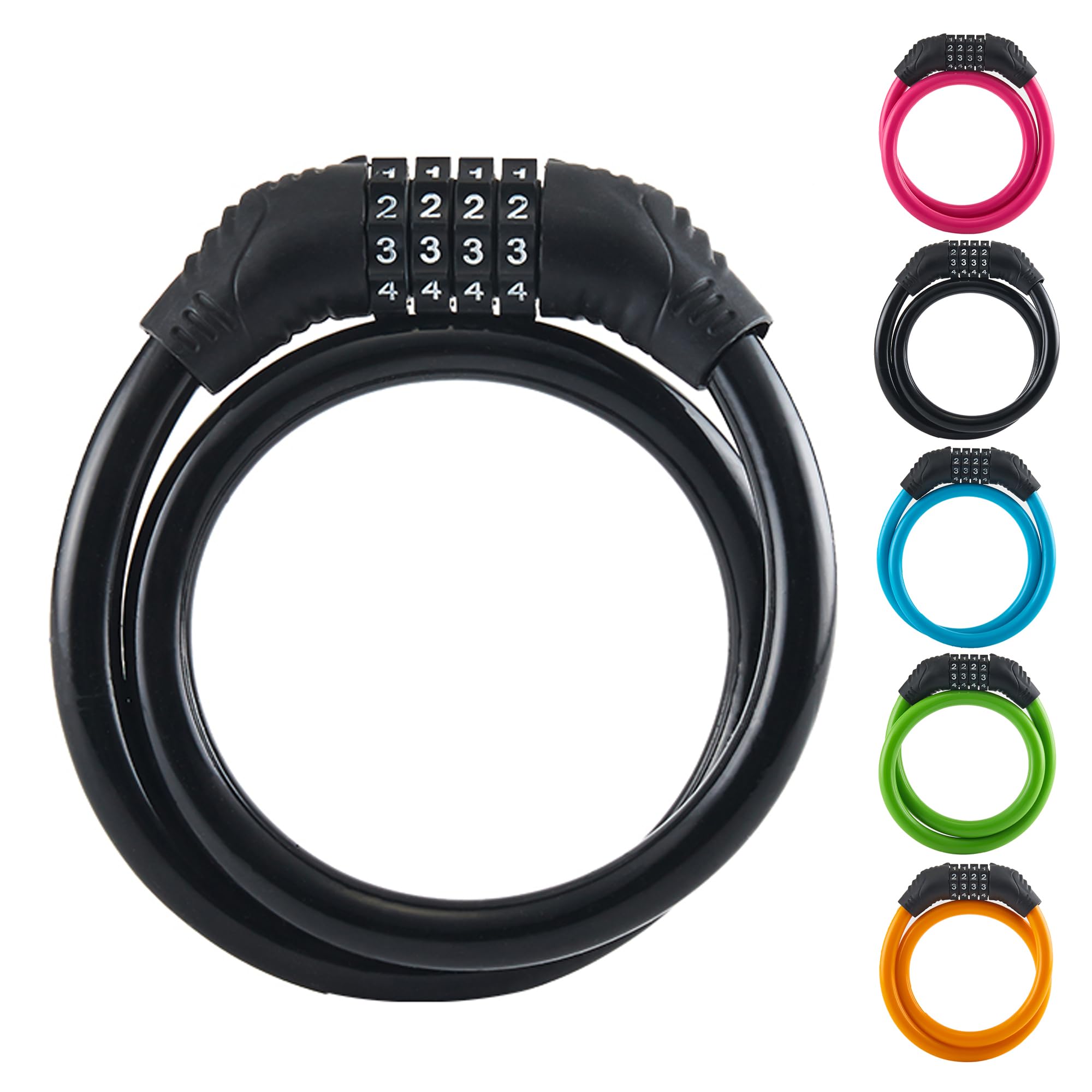 

BLOOPIC Bicycle Combination Saddle 60cm 11mm Coil PIN Portable Lock, 4-Digit Lock, Long, Diameter, Wire, Anti-Theft, Code, Lightweight, Waterproof, чёрный