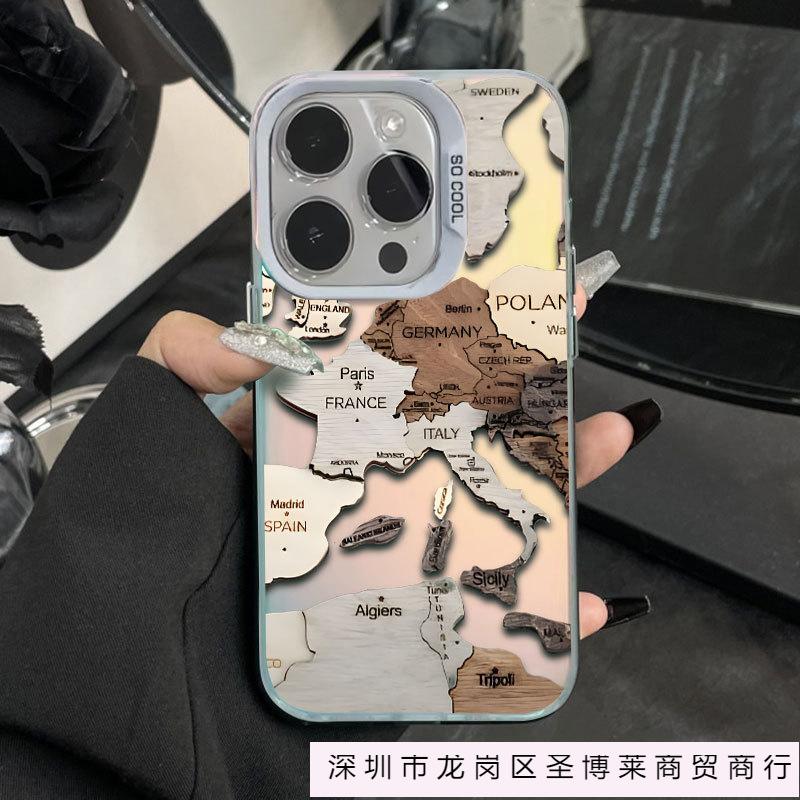 Personality Map Applies To Apple 16Pro Mobile Phone Case iPhone15 Color Silver 1413 Laser 12promax11xsm
